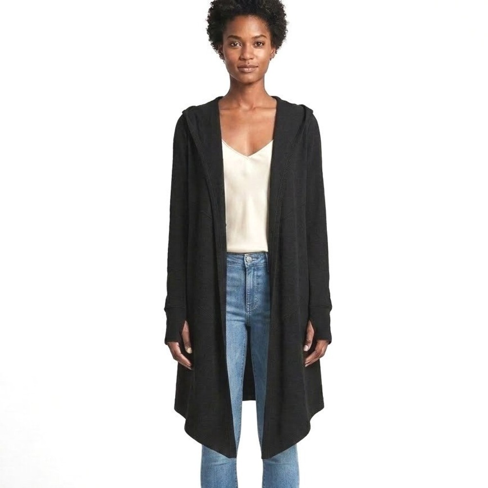 Cabi 181 Hooded Duster Jacket Black Open Front Longline NWT | Medium